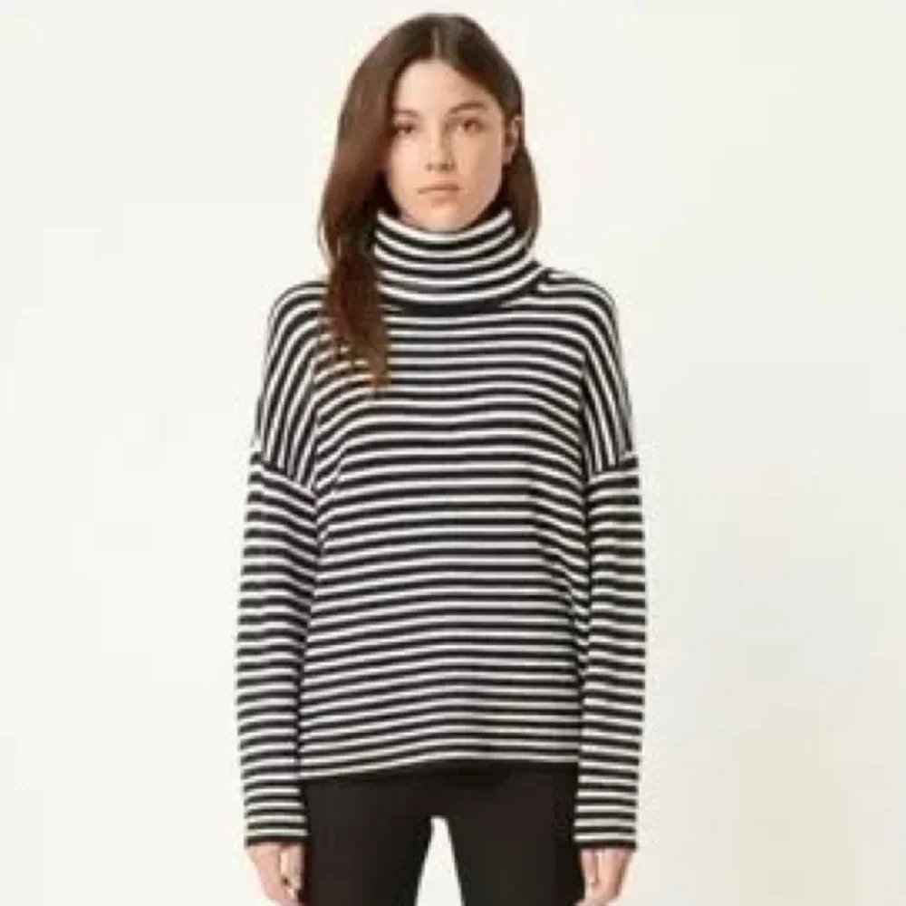 French Connection Microstripe Black and White Turtleneck